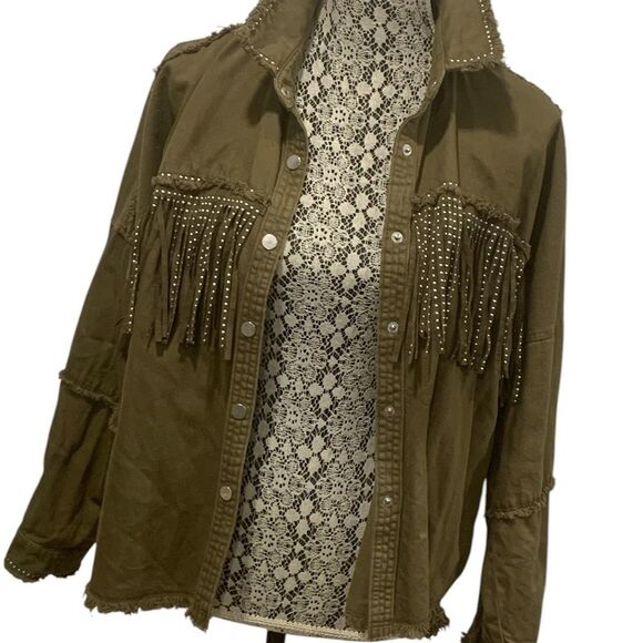 Zara Green Utility Jacket with Fringe Detail - Picture 1 of 8